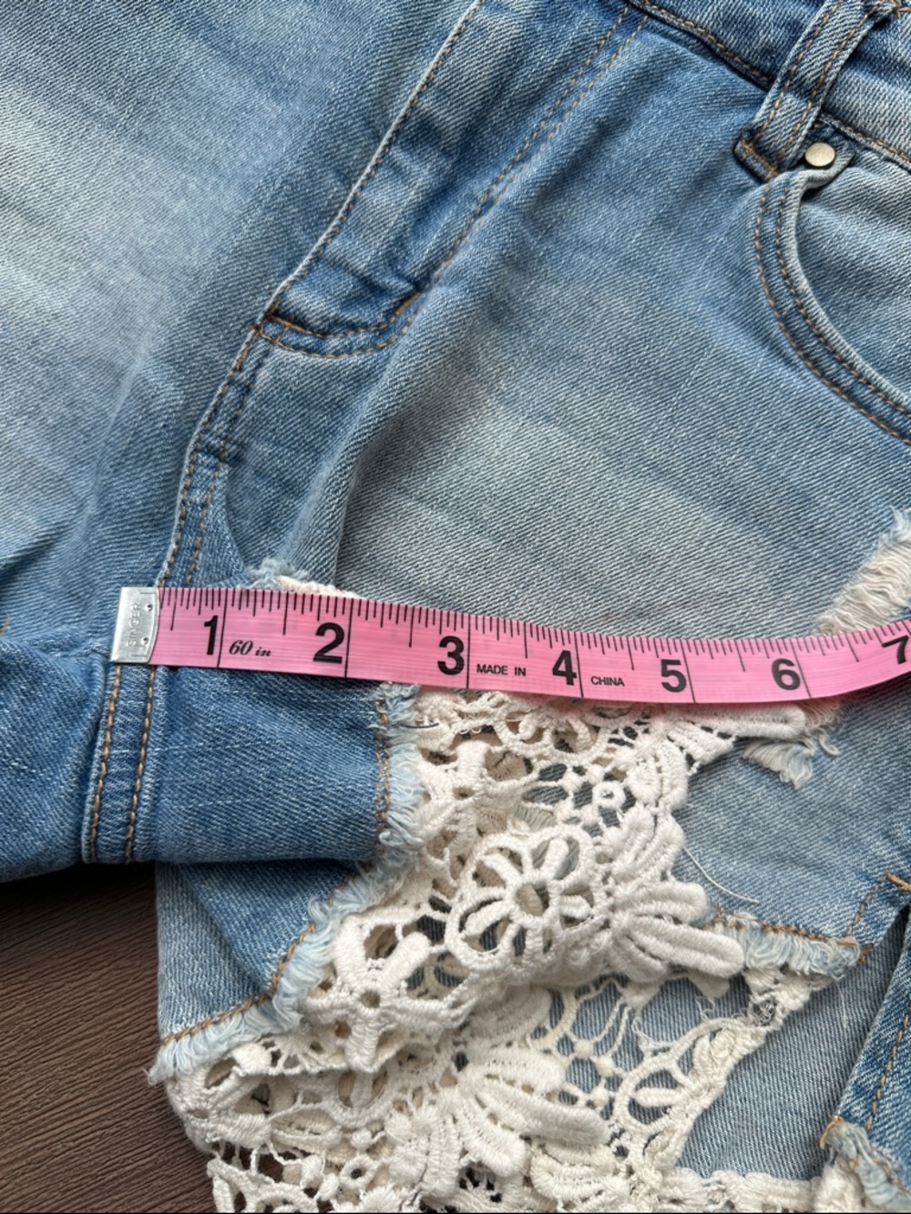 Lord & Taylor Light Blue Denim Shorts with Cream Lace Trim - Picture 6 of 6